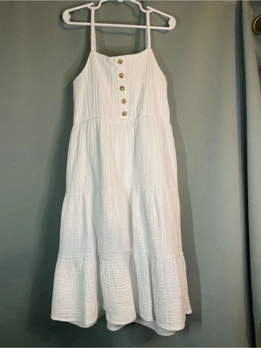 btween White Tiered Button-Front Sundress